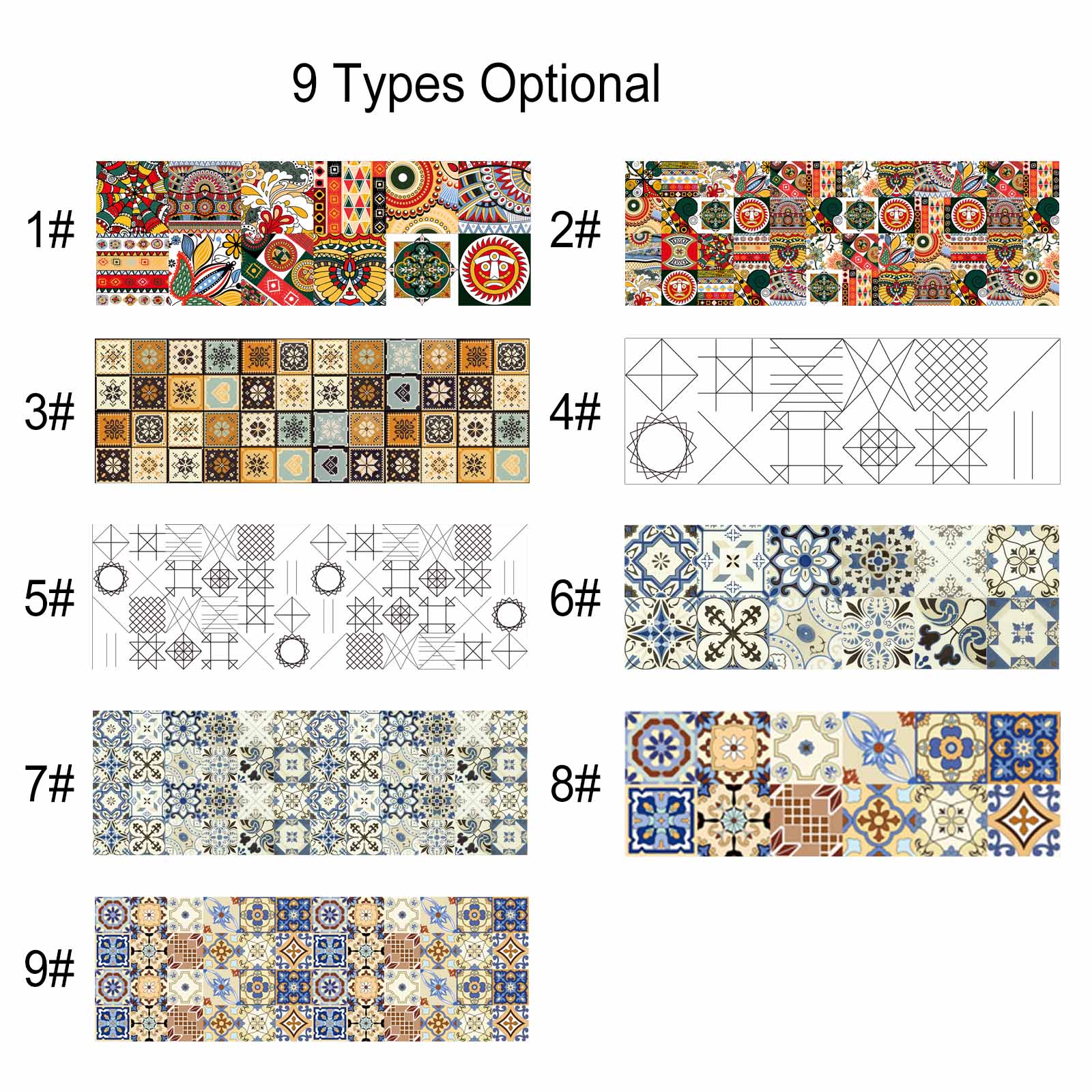 1PC Self Adhesive Retro Tile Stickers Waterproof PVC Removable Wall Stickers Decals DIY Wallpapers for Kitchen Bathroom Decor