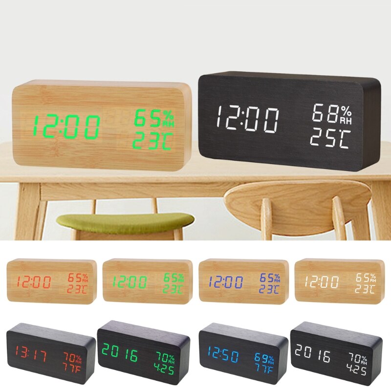 Multifunction Alarm Clock in Wood Digital Alarm Clock Prevent Being Late and Sleeping Home Decoration