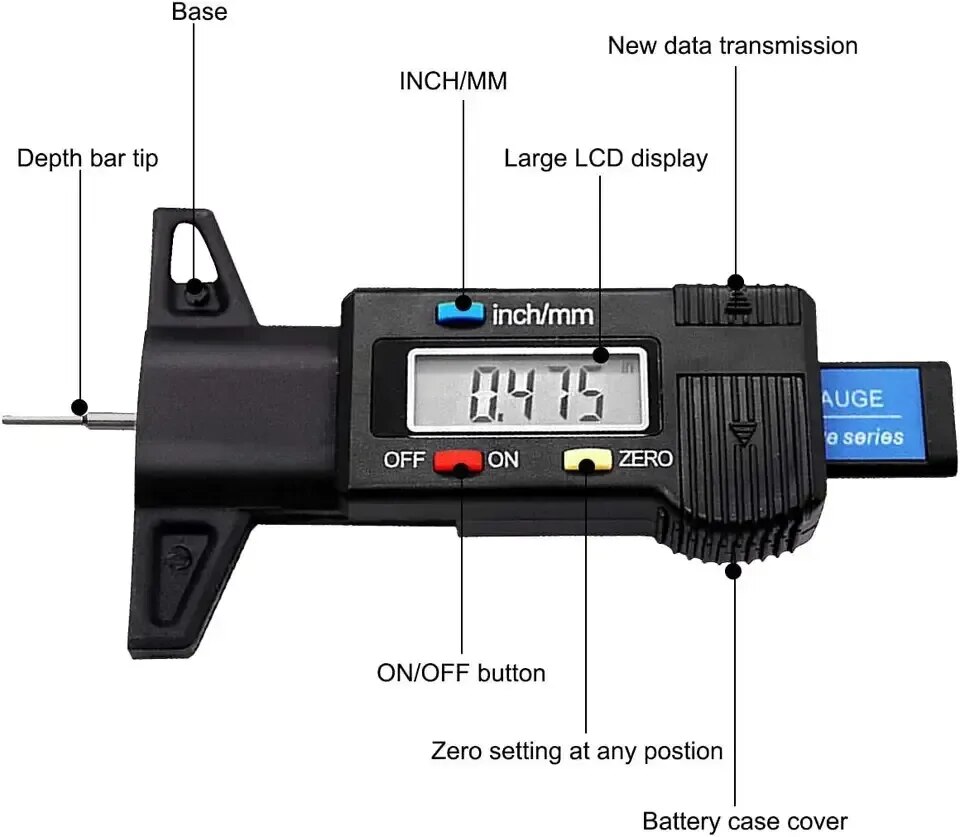 1PC Digitale Tiefenmesser Messschieber Profiltiefenmesser LCD Reifen Profil Messgerät Für Auto Reifen 0-25mm Messgerät Werkzeug Messschieber Reparatur Werkzeuge