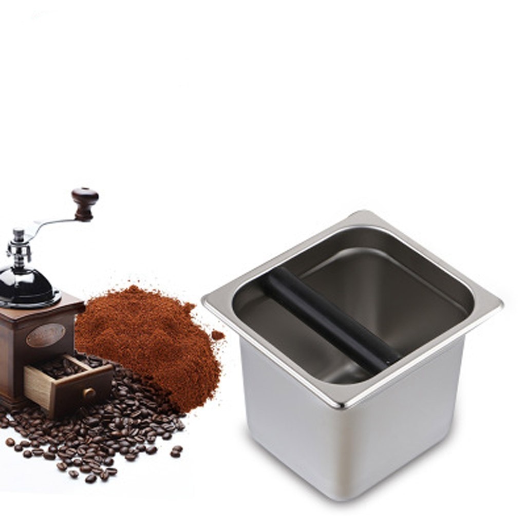 Coffee Knock Box Stainless Steel Espresso Knock Box Container with Rubber Bar for Coffee Machine#0727g30