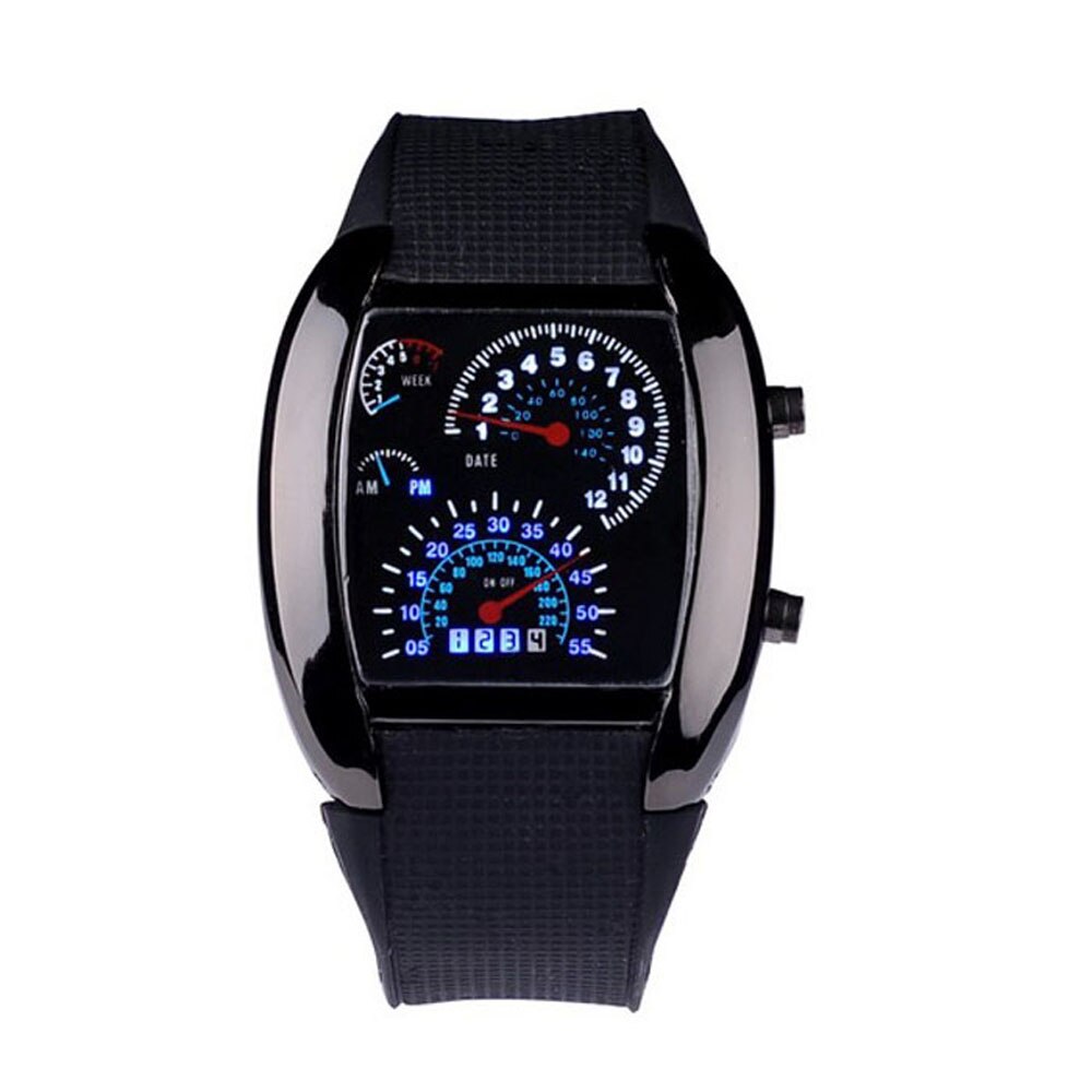 Relogio Mens Watch Aviation Turbo Dial Flash Led Watch Mens Lady Sports Car Meter Black Simple Watches Reloj: Default Title