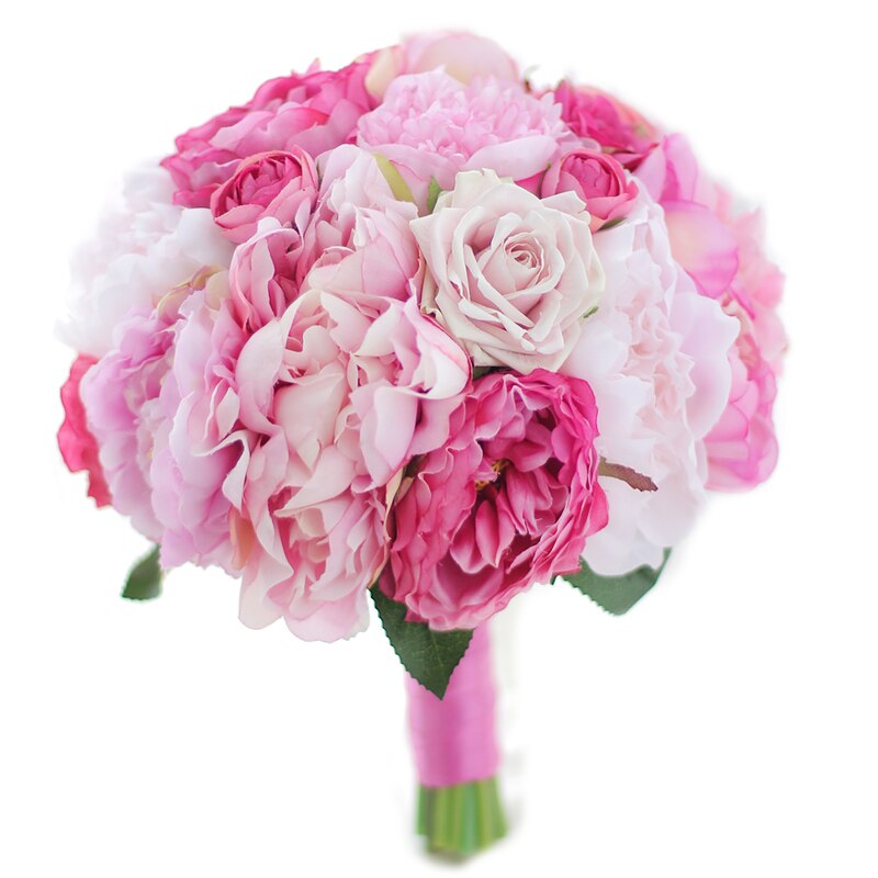 Iffo Handmade Peony Artificial bride Bouquet Pink & Pink Peony Holding flowers Bridesmaids Pink Peony Bouquet bridal