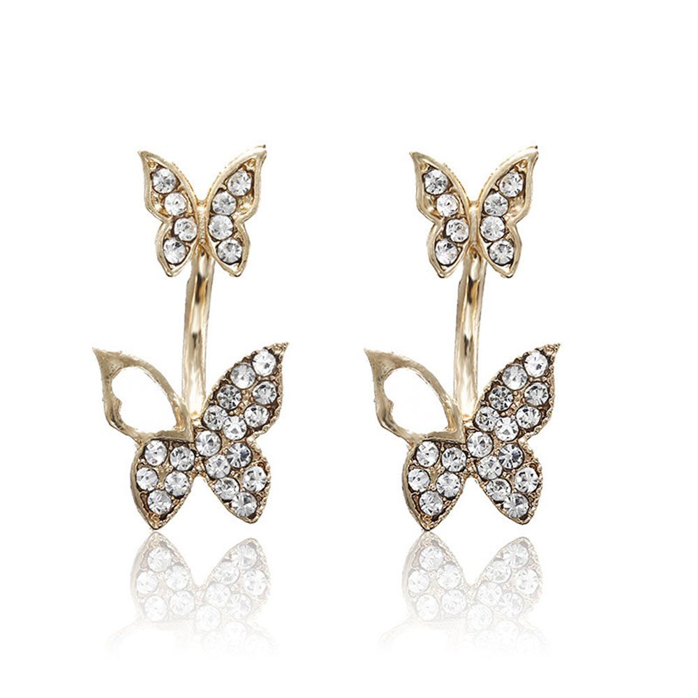 1 Paar Volledige Boor Asymmetrische Vlinder Oorbellen Hollow Golden Ferry Vlinder Crystal Ear Bone Clip Voor Vrouwen Sieraden: Style 1