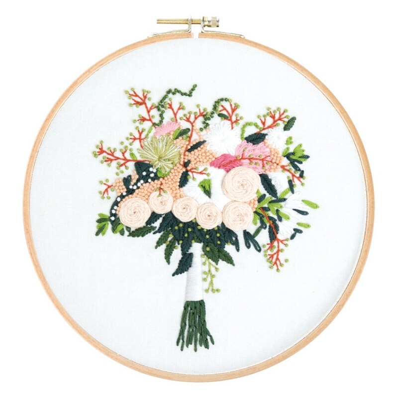 DIY Stamped Embroidery Starter Kit Embroidery Bouquet Material Package Embroidery Cloth Color Threads Tools Kit Handmade Tools: A4