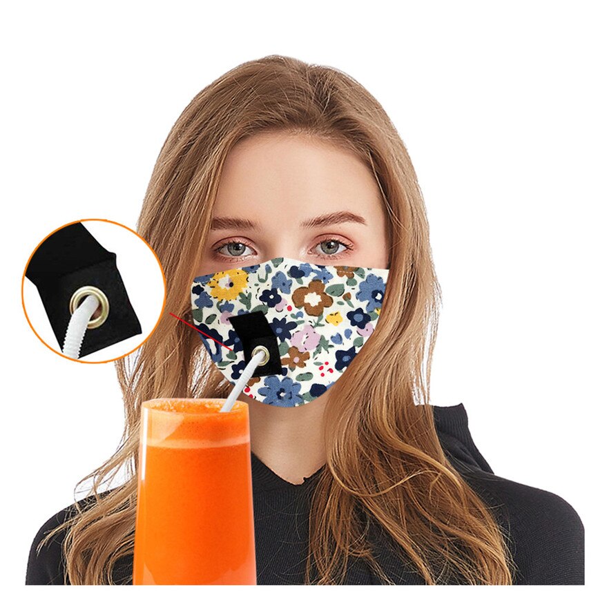 Adult Women Protect Dustproof Cotton Face Drinking with Hole for Straw Breathable washable straw cloth For Faces Protection: D