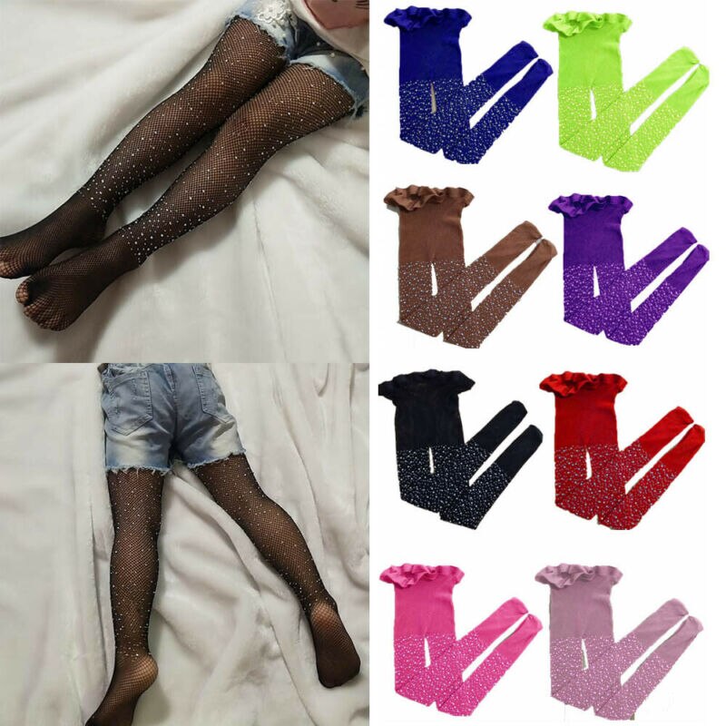 Goocheer kindermeisjes glanzende panty's met strass steentjes, kindernetpanty's, zomerkousen, pantalon panty's