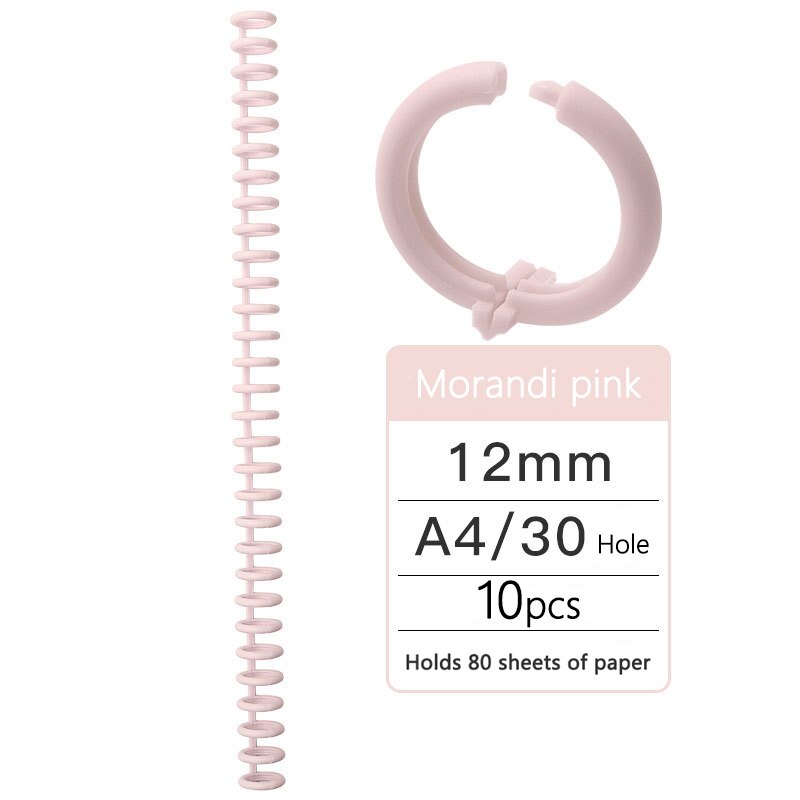 Anillo de encuadernación de plástico de hojas sueltas, anillos en espiral de resorte para 30 agujeros, A4, A5, A6, papel, cuaderno, papelería, suministros de oficina, 10 piezas, 30 agujeros: morandi pink
