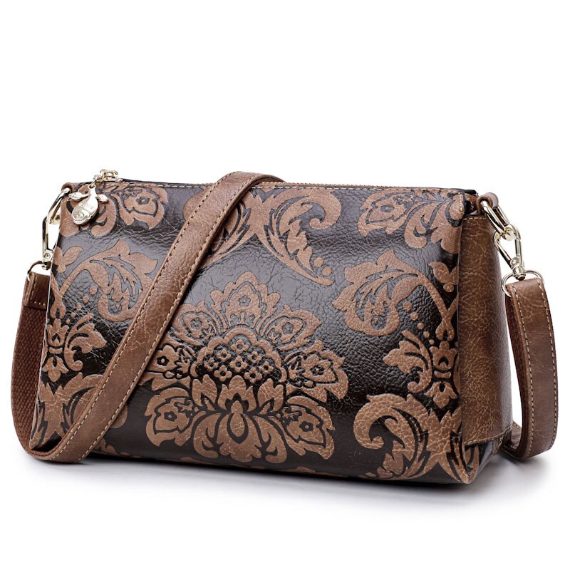 Drie-Layer Pocket Handtas Tassen Handtassen Vrouwen Bekende Merken Chinese Stijl Tasse Schoudertas Met Bloem Kleine Bakken Voor meisjes: BROWN