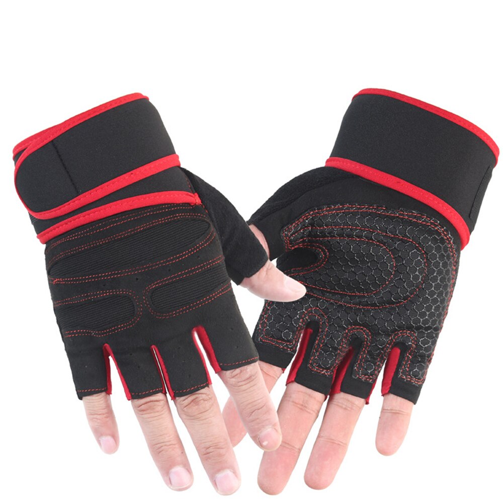 Halvfinger treningsstudio hansker tungvekt sportsøvelse vektløftehansker kroppsbygging trening trening sport Fitness hansker: Rød / Xl