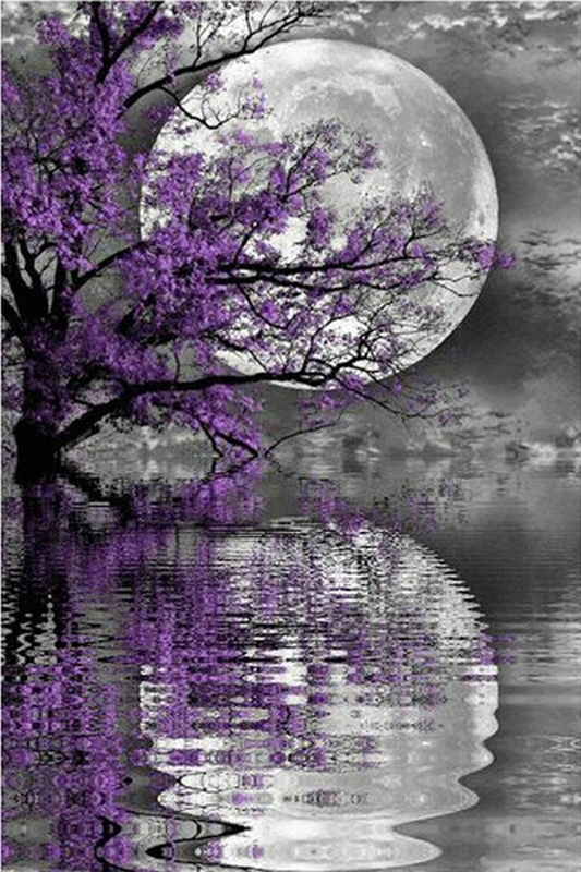 GLymg Diamond Painting Full Drill Square Waterside Scenery Moon Reflection Diamond Embroidery Rhinestones Embroidery Decor Home