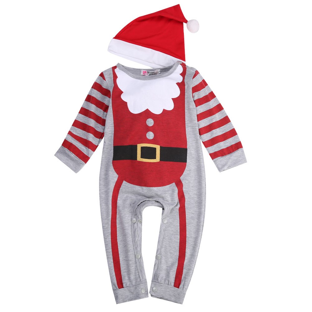 Newborn Unisex Kid Boy Girl Rompers Christmas Striped Long Sleeve Print Jumpsuit Romper Xmas Outfit Set: Boys / 6M