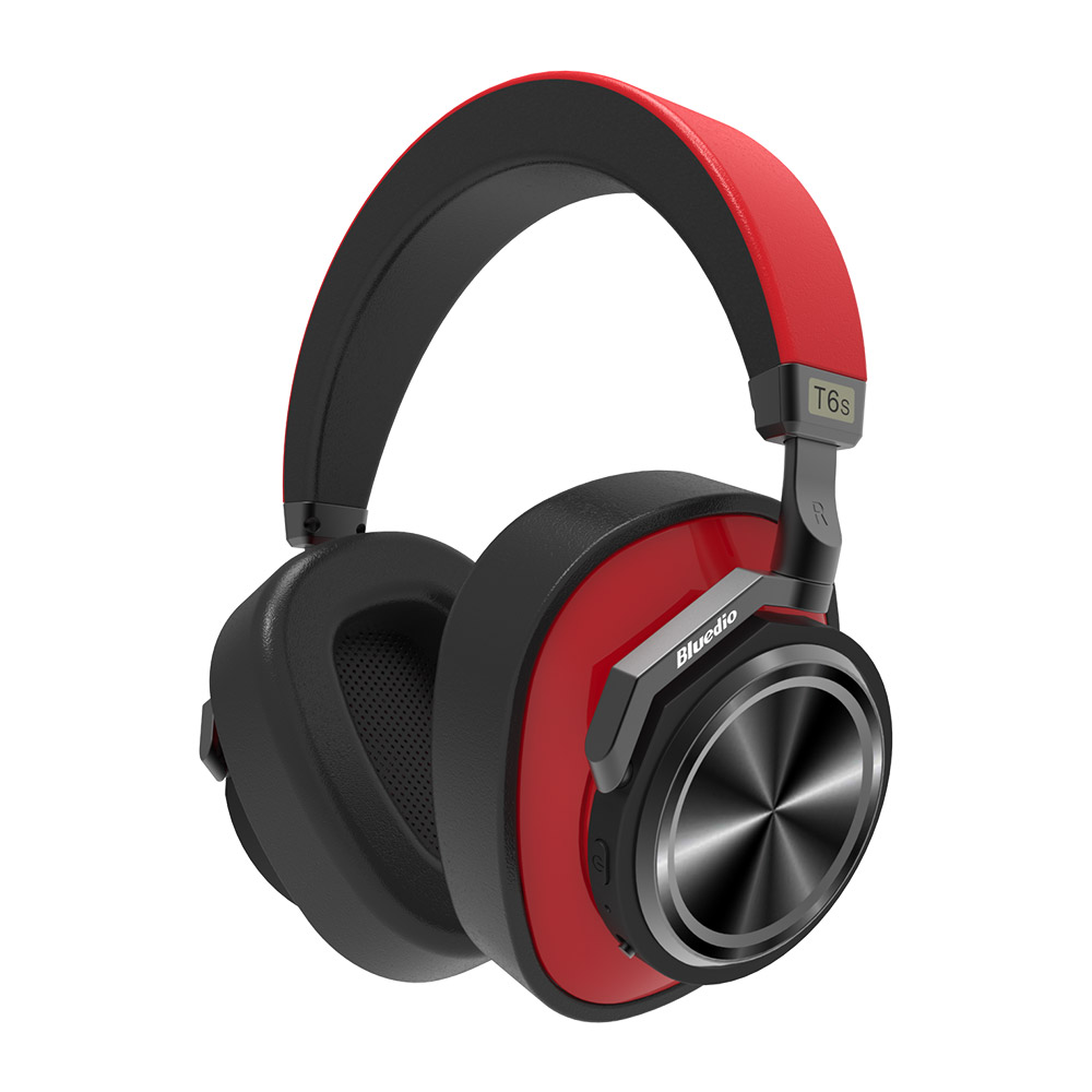 Bluedio T6S Bluetooth Headphones Active Noise Cancelling Wireless Headset for phones and music with voice control: Red