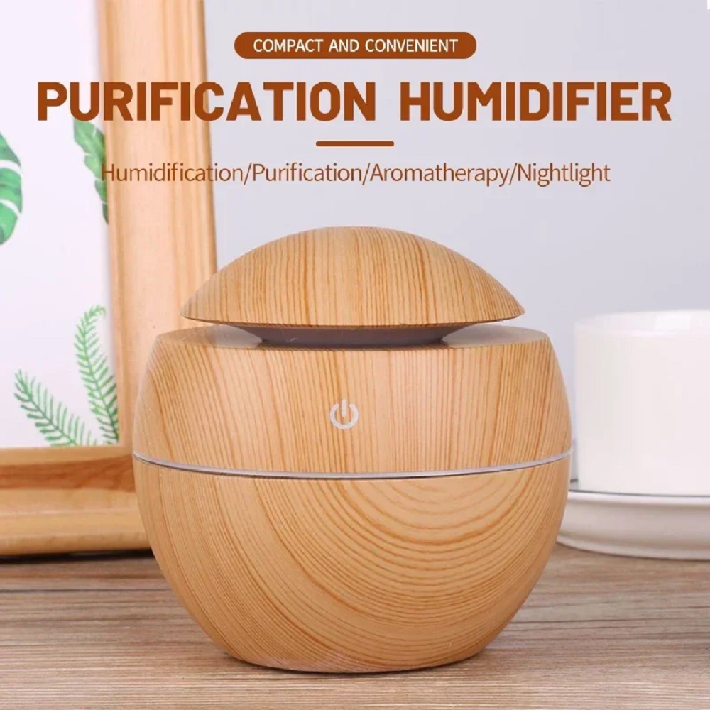 Pulverizador de niebla fría ultrasónico USB de 130ML, fragancia de aceite esencial, Mini humidificador de aire de grano de madera para el hogar, purificador difusor de Aroma de aire