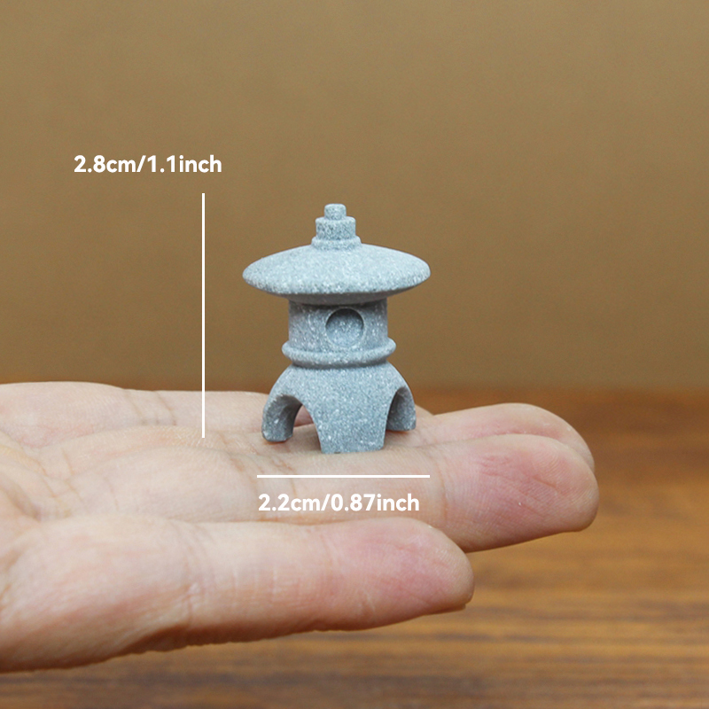 Torre de piedra de arena en miniatura Zen Vintage, adornos de pabellón, figuras de farol, bonsái de jardín japonés, decoración del hogar: Gris claro