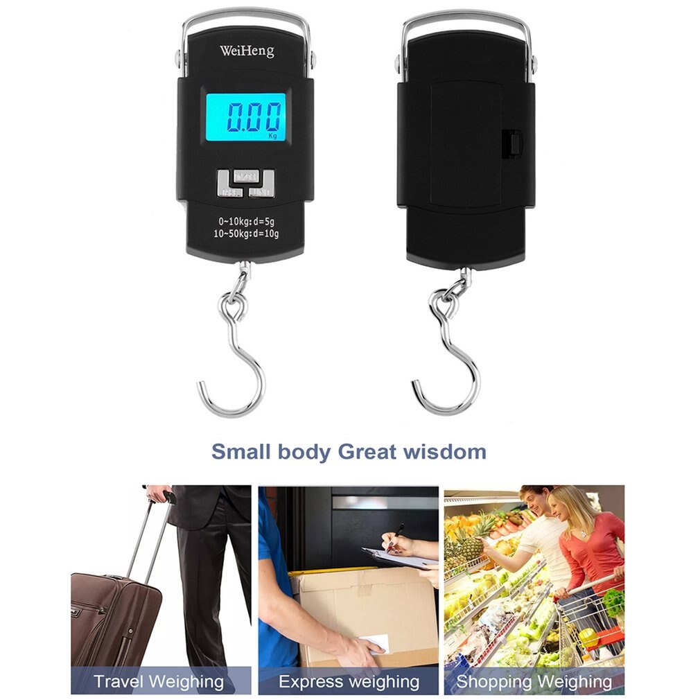50kg 5g LCD Screen Digital Hanging Scale with Backlight and Hook Electronic Weighing Luggage Scale Travel Balance Scales WH-A08L