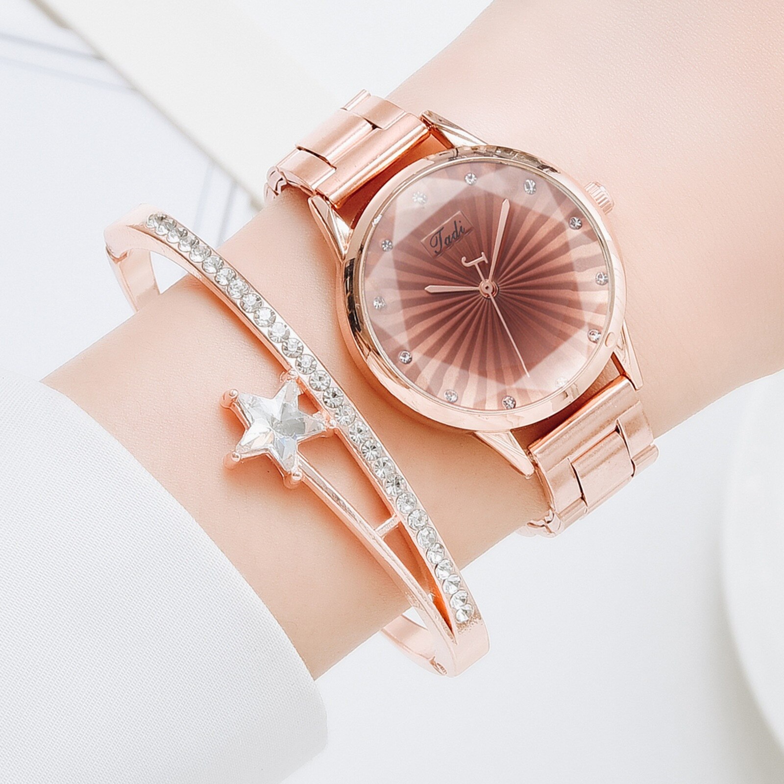 Mode Dames Stalen Band Armband Horloge Set Elegante Geometrische Armband Horloges Vrouwen Часы Женские