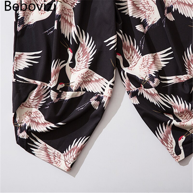 Bebovizi-traje de Kimono japonés para hombre y mujer, pantalones de estilo Yukata Harajuku, cárdigan, traje tradicional de grulla suelta, traje asiático