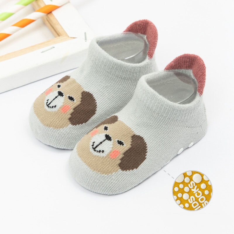 Calcetines antideslizantes para bebé, medias cortas con dibujos de animales, para primavera y verano: gray