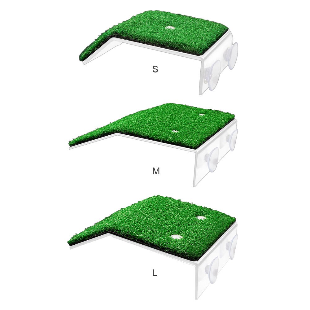 Ventosa para peces de acuario, plataforma de tortuga sin olor, pendiente de habitáculo, césped simulado de alta resistencia para reptiles pequeños