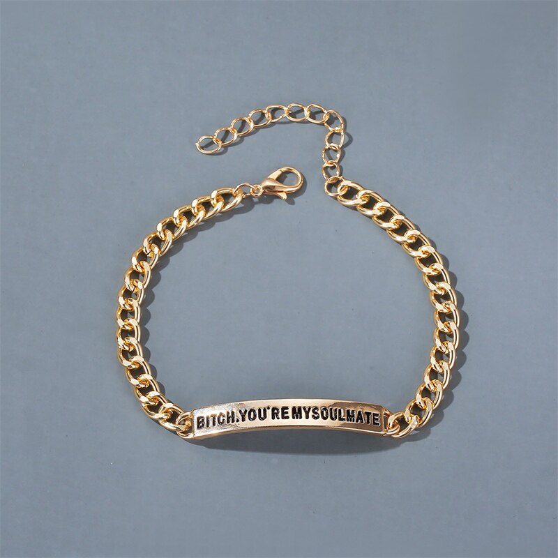 You're My Soulmate Charm Letter Bracelet Handstamped His and Her Chain Bracelet Men Women DIY Couple Jewelry Pulseras