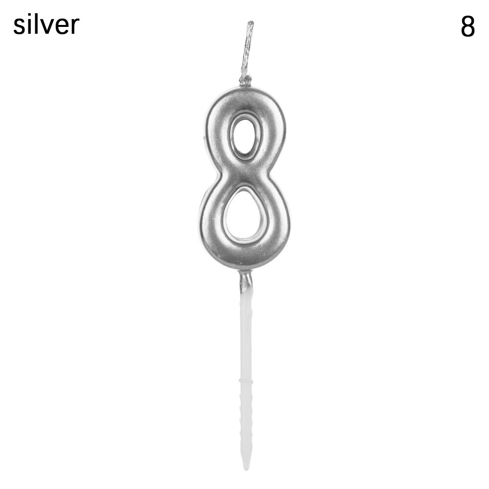 Rose Gold Happy Birthday Number Cake Candles 0 1 2 3 4 5 6 7 8 9 Cake Topper Kids Girls Boys Bar Baby Party Supplies Decoration: Silver 8