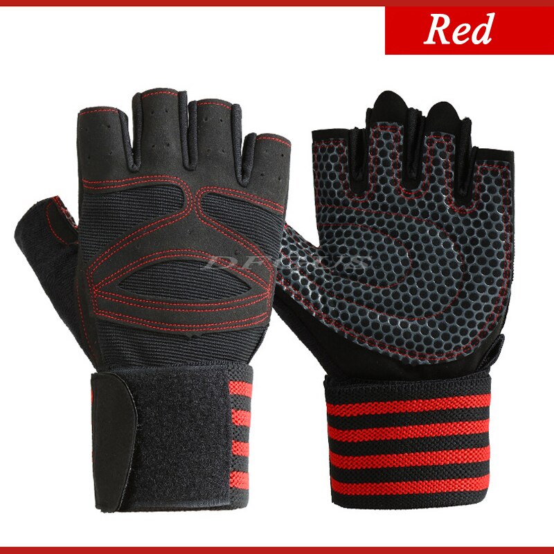 Guanti per sollevamento pesi uomo donna guanti da allenamento bilanciere palestra guanti da Fitness con supporto per il polso per allenamento cosacco esercizio proteggi: Red gym gloves / M.