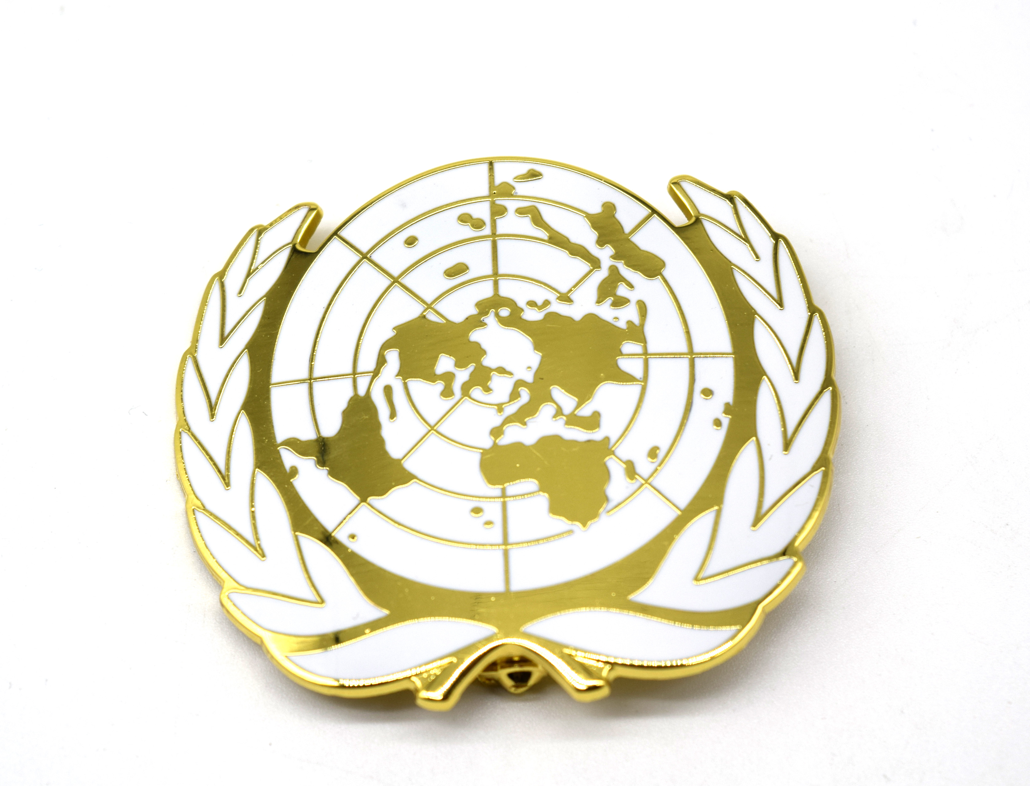 United Nations Peacekeeping Force UN BLUE BERET Hat Badge UN Gold Badge