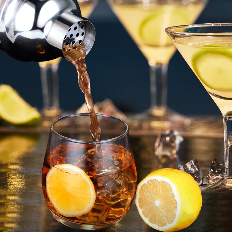 550ML Cocktail Mixer Martini Cocktail Shaker Boston Shaker Stainless Steel Bartender Wine Cup Bar Set with Wooden Rack Bar Tools