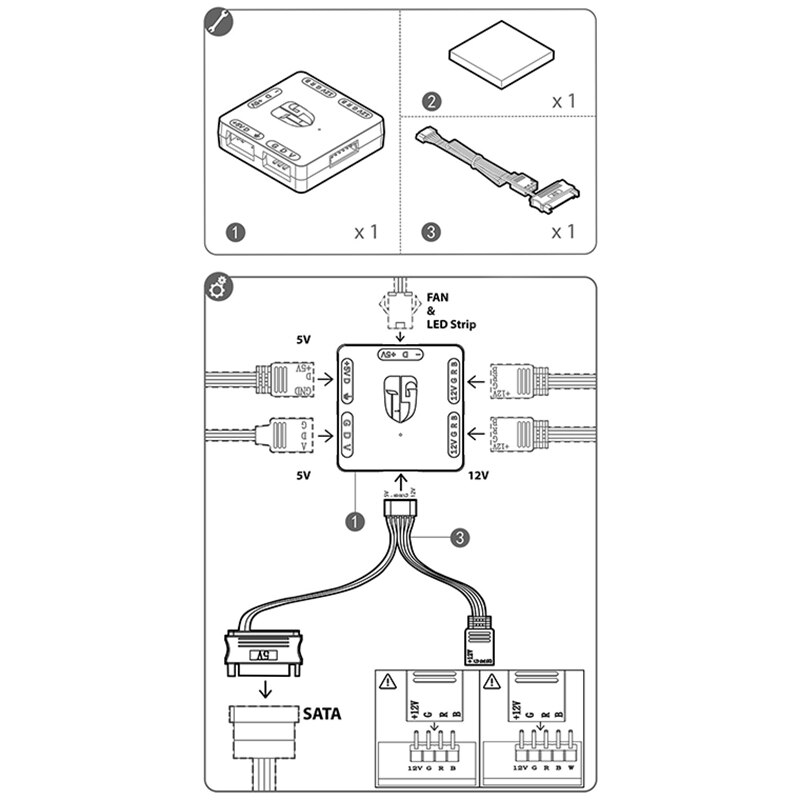 Rgb omformer 5v til 12v rgb overføre hub sata grensesnitt nettinstallasjon til rgb 3 pin m / b asus gigabyte og msi