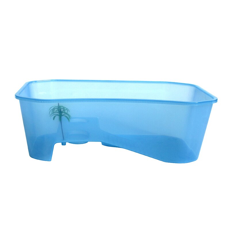 Turtle Tank Aquarium Open Fish Tank with Basking Platform Turtle Habitat with Coconut Tree for Crayfish PR: Blue