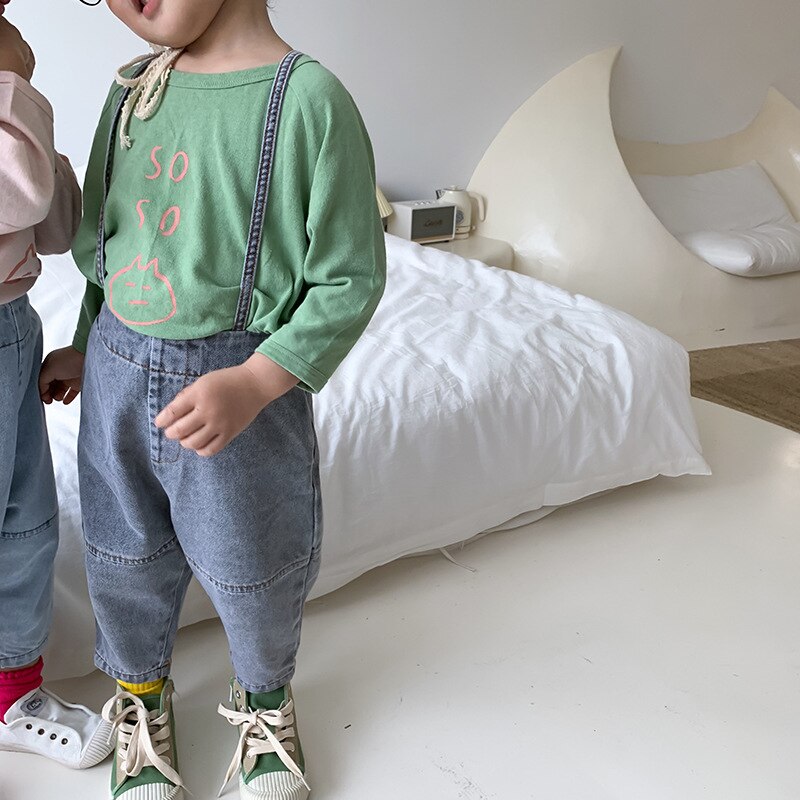 Garçons filles denim salopette style enfants coton décontracté navet denim pantalon enfants enfant en bas âge