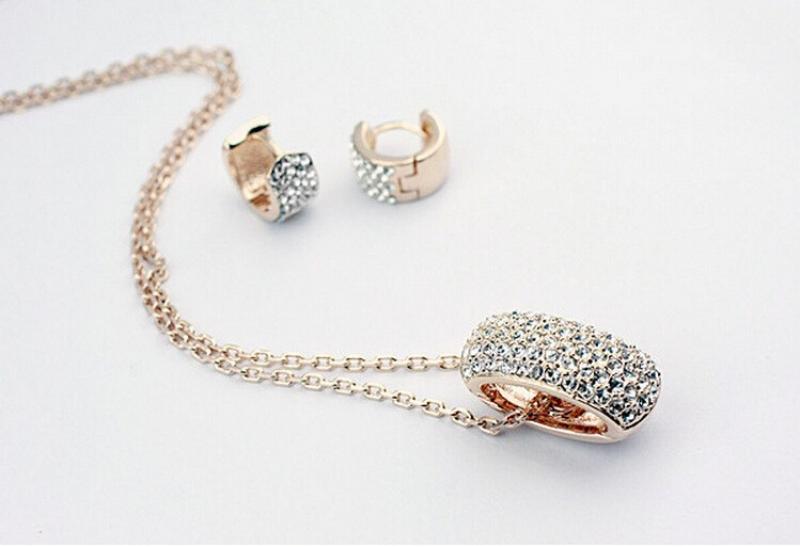 Crystal Jewelry Set Gold-color Necklace Earring Jewelry Sets For Women