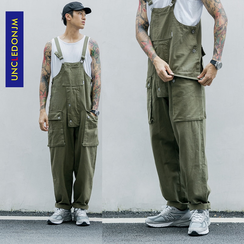 Uncledonjm Patchwork Harajuku Rompertjes Heren Jumpsuit Cargo Overalls Een Stuk Pakken Romper Loose Fit Overalls PM3320