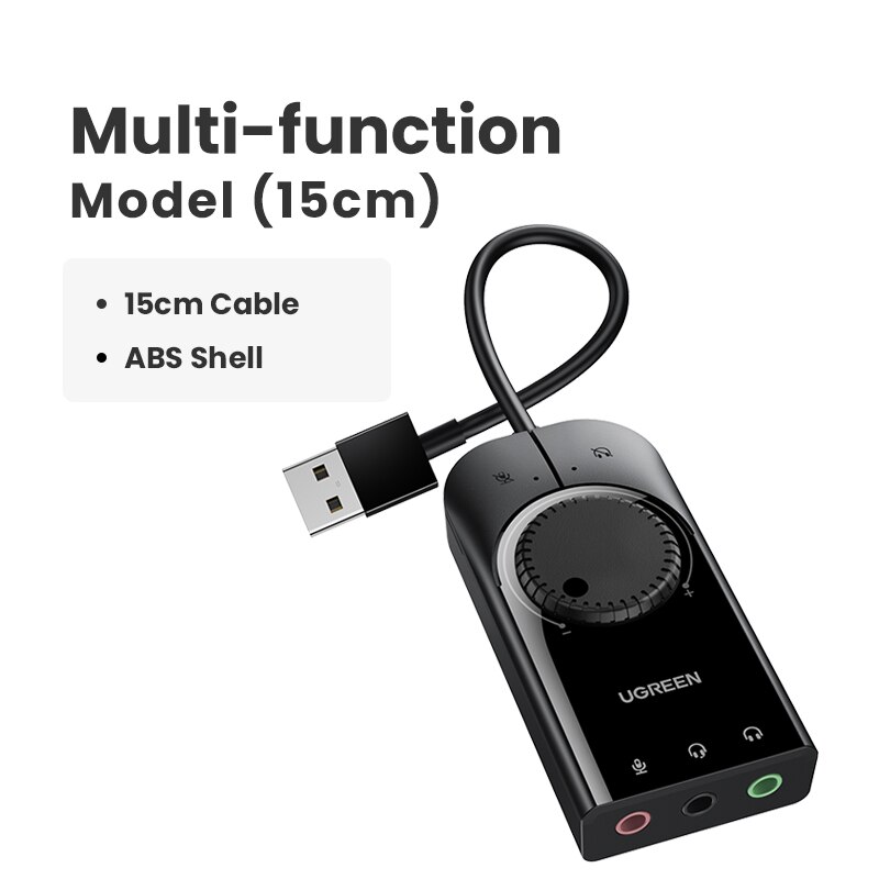 UGREEN Sound Card USB Audio Interface External 3.5mm Microphone Audio Adapter Soundcard for PC PS5 4 Headphone USB Sound Adapter: Multi-function -15cm