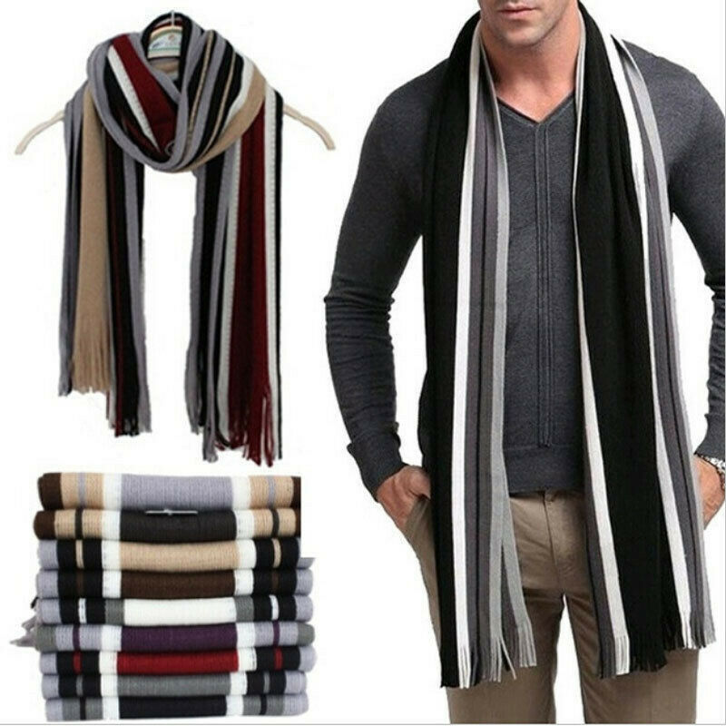 Vinter tørklæde mænd stribet bomuld tørklæde mand mærke sjal wrap strik cashmere bufandas stribet tørklæde med kvast