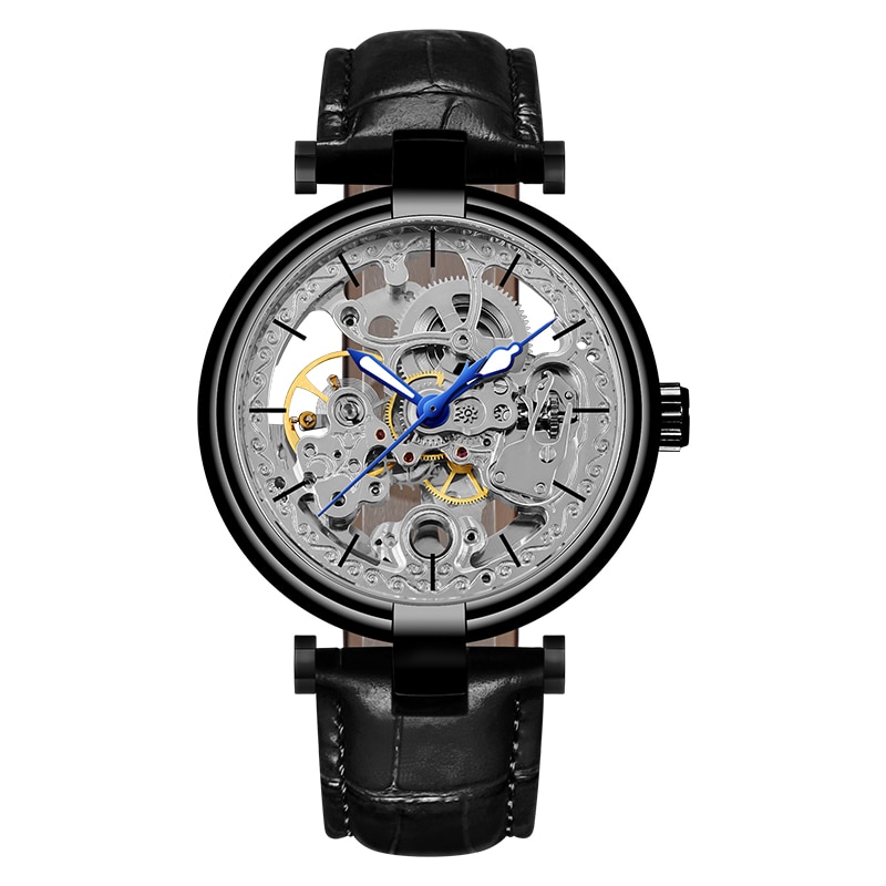 Forsining dubbelzijdig transparant waterdicht automatisch herenhorloge topmerk luxe skelet lichtgevend leren heren polshorloge: 3