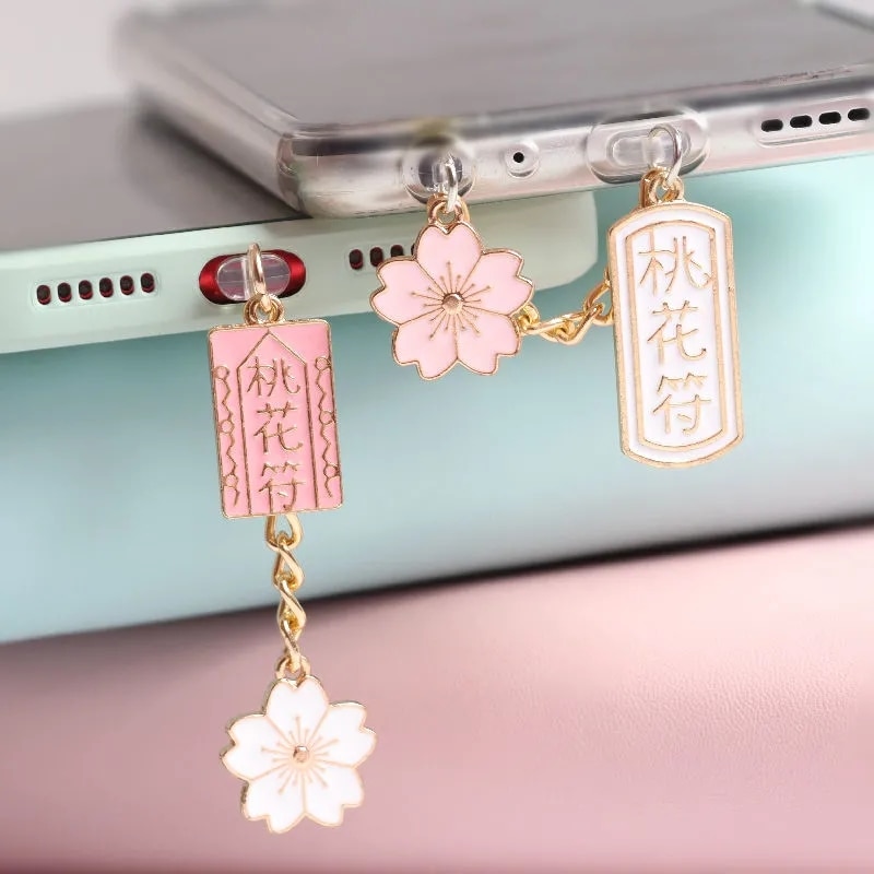 Charging port dust plug charm kawaii cherry aux headphone anti dust plug 3,5mm cute phone headphones jack dust cap for iphone