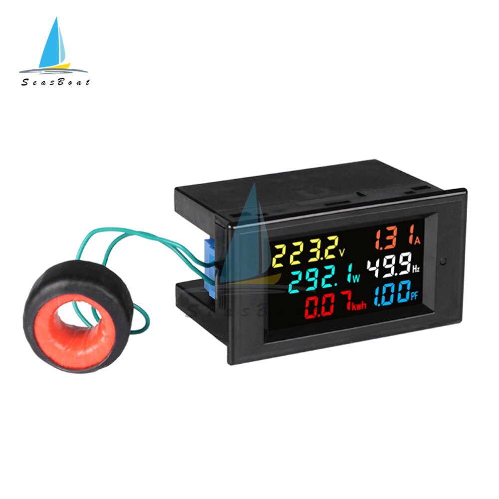 Voltímetro Digital de CA, amperímetro, medidor de energía de potencia CA 80,0-300,0 V/CA 200,0-450,0 V 0-100A, pantalla a Color HD de 180 grados, LED impecable