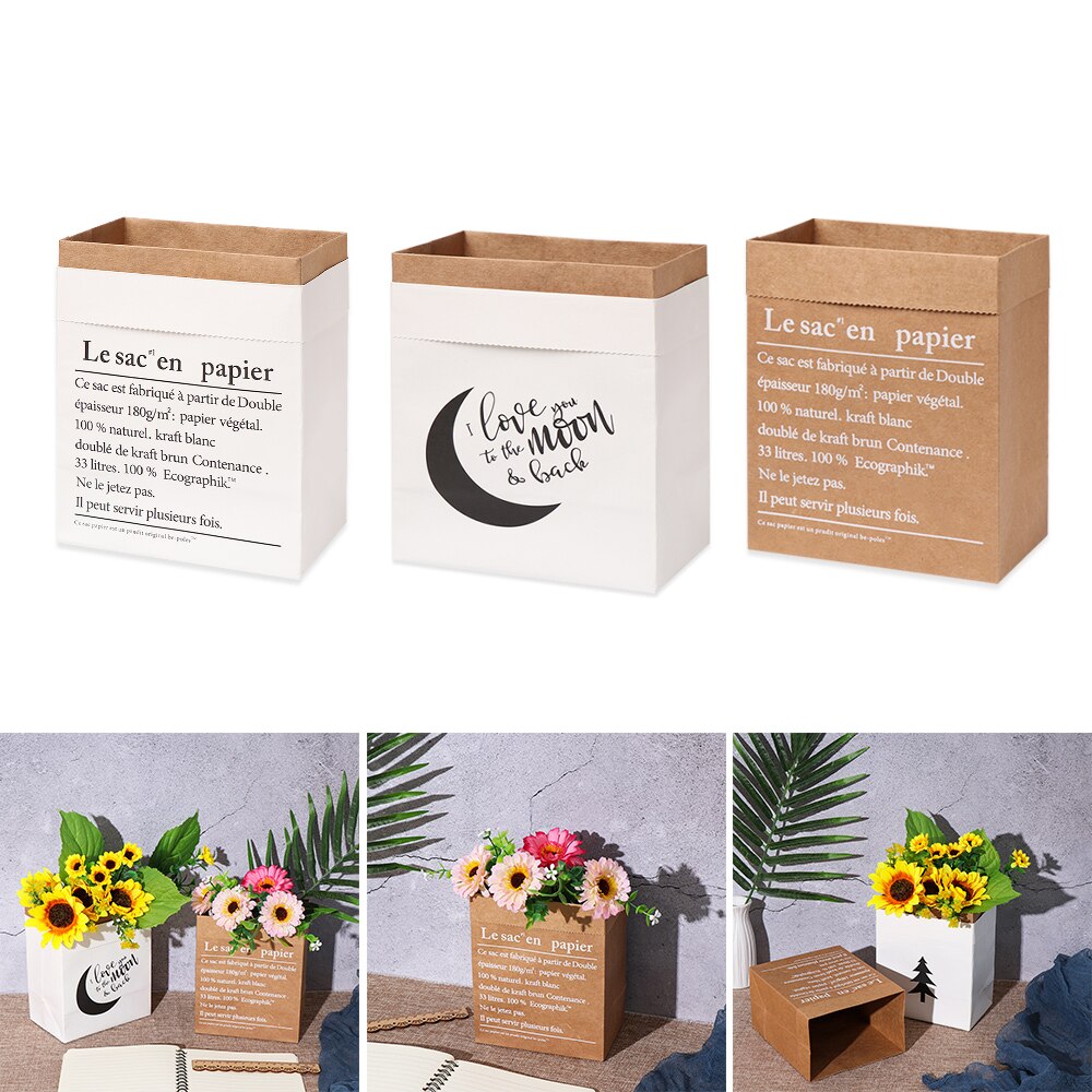 1PC Double Layers Kraft Paper Bag Storage Basket DIY Vase Flowerpot Package Party Supplies Home Decoration Desktop Ornament