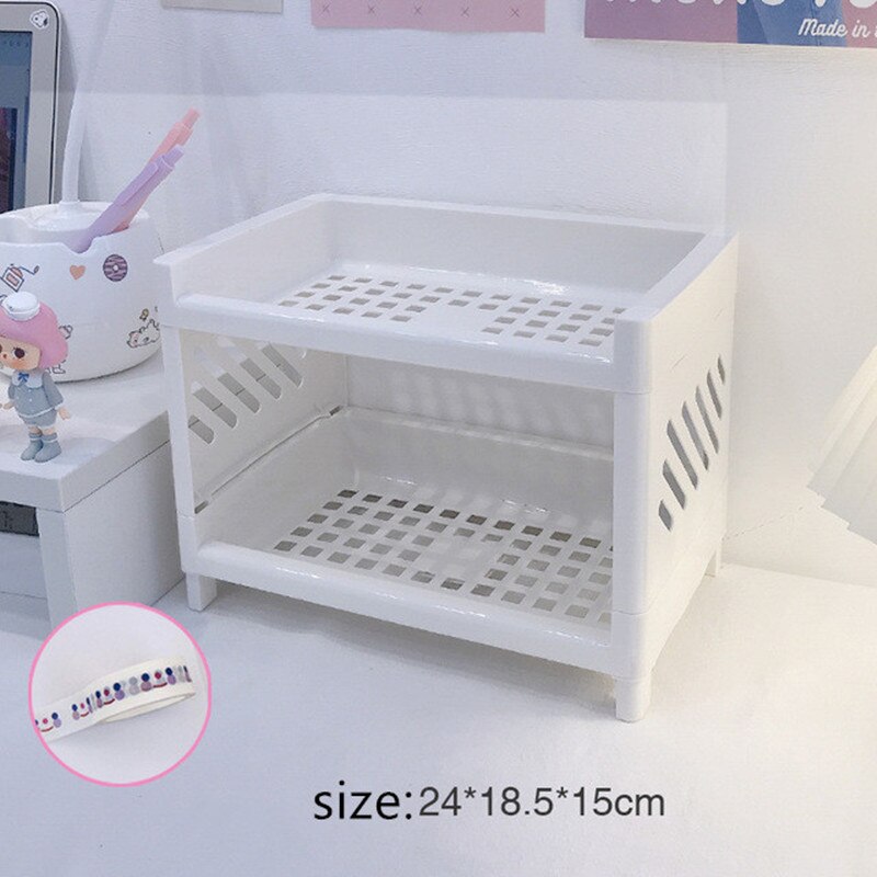 Two Layers White Plastic File Document Tray Cosmetic Rack Pencil Pen Sundries Mesh Book Shelf Holder Office Stationery Organizer