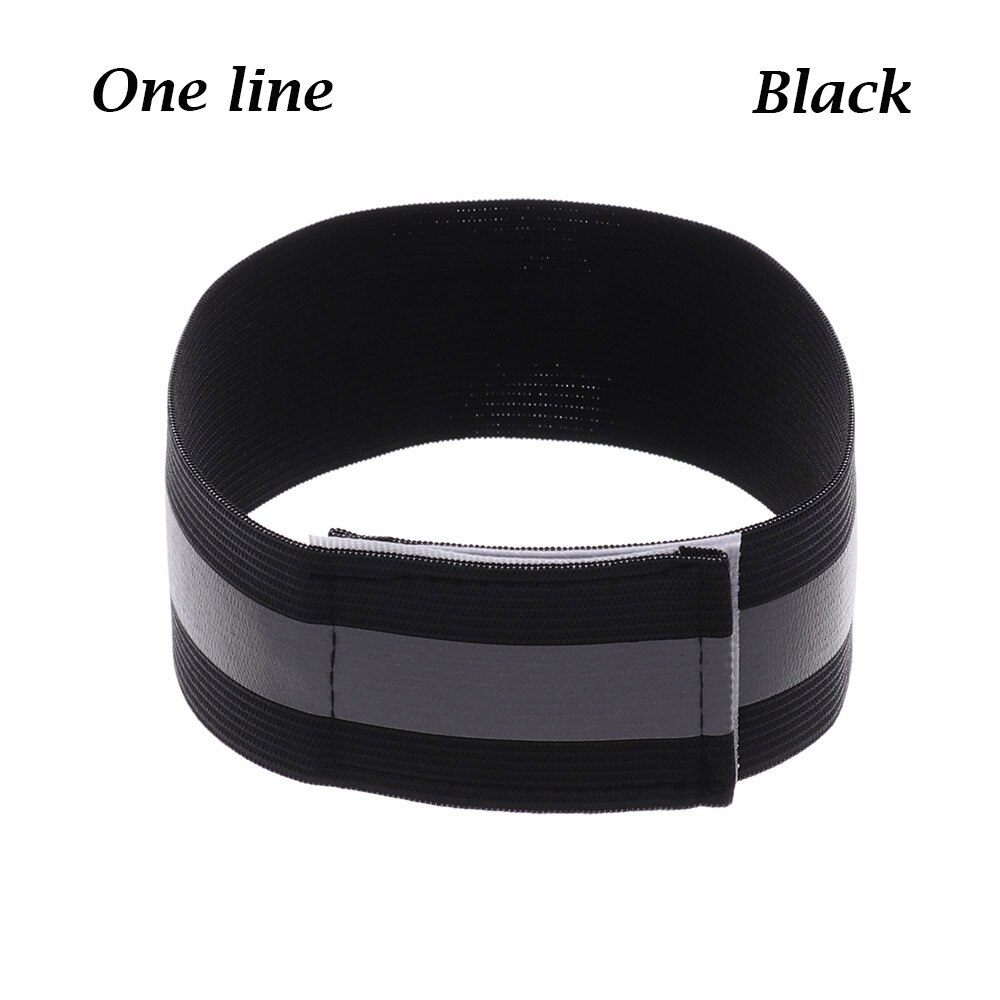 1Pcs Safety Alert Radfahren Reflektierende Streifen Warnung Armband Reflektor Armband Fahrrad Bind Strap Hosen Hand Bein Sport Band: one line	black