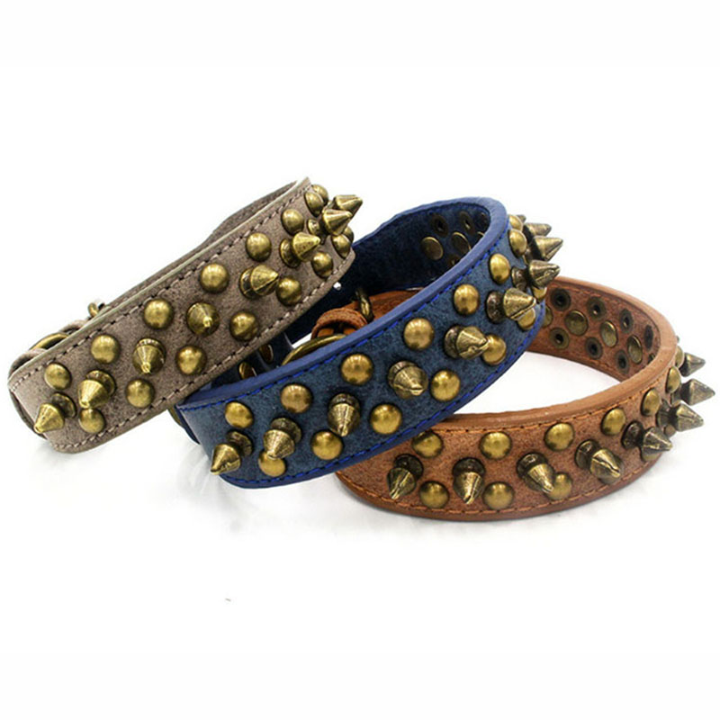 Franse Bulldog Pitbull Honden Kraag Retro Golden Rivet Bezaaid Lederen Huisdier Kraag Voor Kleine Medium Grote Honden Spiked Neck Strap