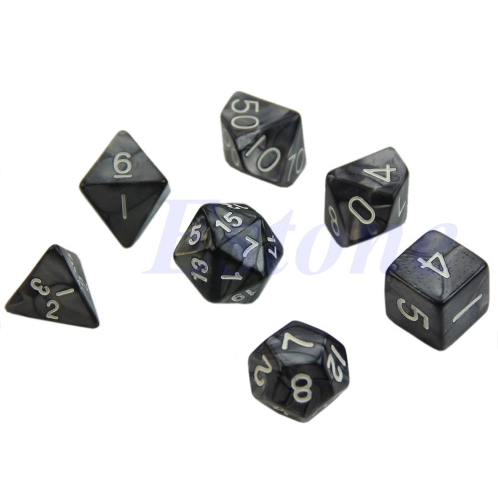 7x 黒面ダイス D4 D6 D8 D10 D12 D20 D & D RPG ポリゲームセット