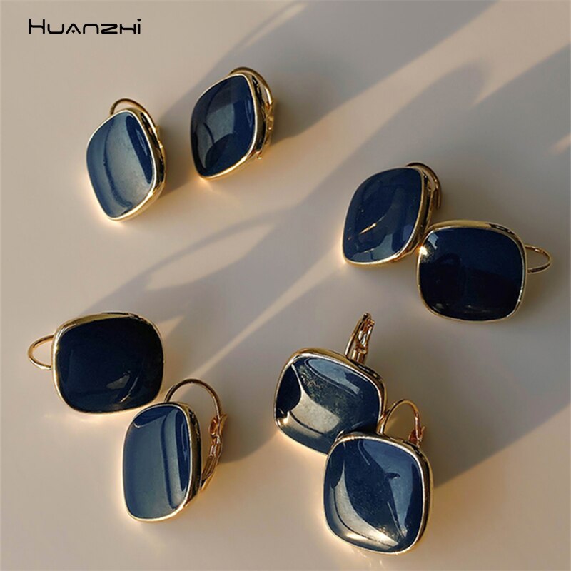 Huanzhi 2020 novo metal gotejamento esmalte geométrico quadrado brincos do parafuso prisioneiro retro ouro na moda para as meninas do casamento jóias de viagem