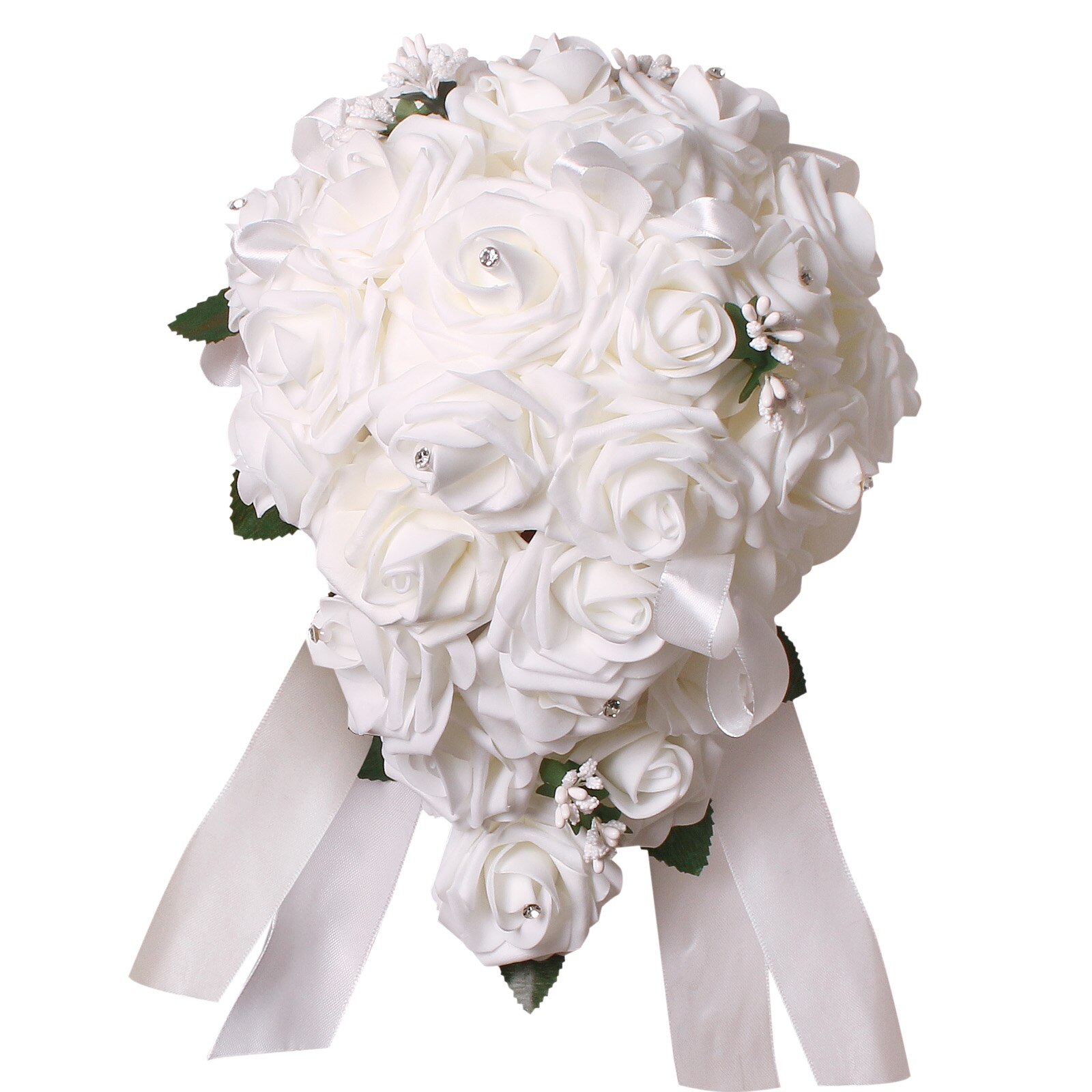 Bryllup buket brude kunst silke blomster skum roser buket blonder dekoration naturlige perler bryllup blomster: O---hvid