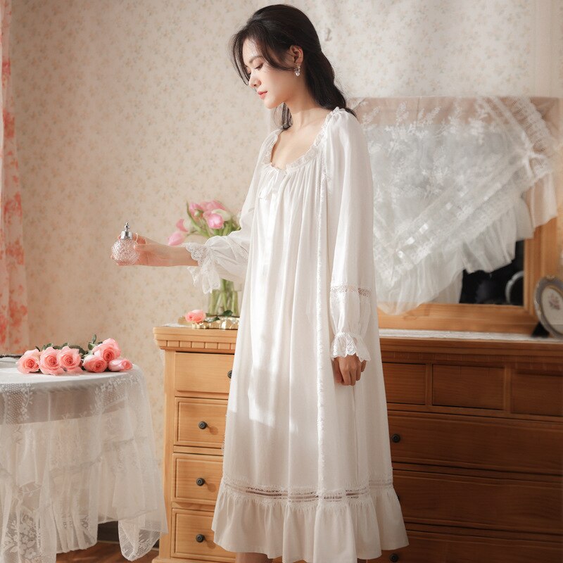 The 1 For U Women's Nightgown - 100% Cotton Sleeveless Sleepwear With Victorian Embroidery