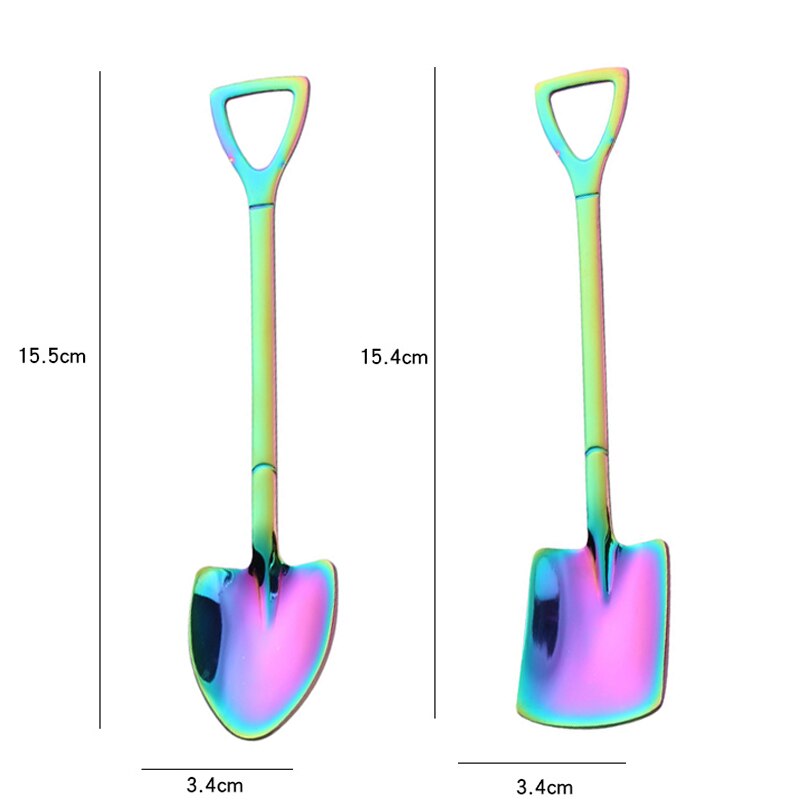 Juego de 2 cucharas de postre, Mini cuchara de café con forma de pala, Retro, Cabeza Cuadrada, pequeña, para helado, de Metal y acero inoxidable: Hyun Color