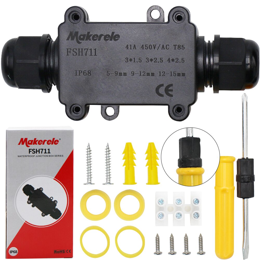 Makerele Waterproof Junction Box IP68 2 Way 450V 41A Plug Line M20 Coaxial Underground Electrical Wire Range 5 to 15mm