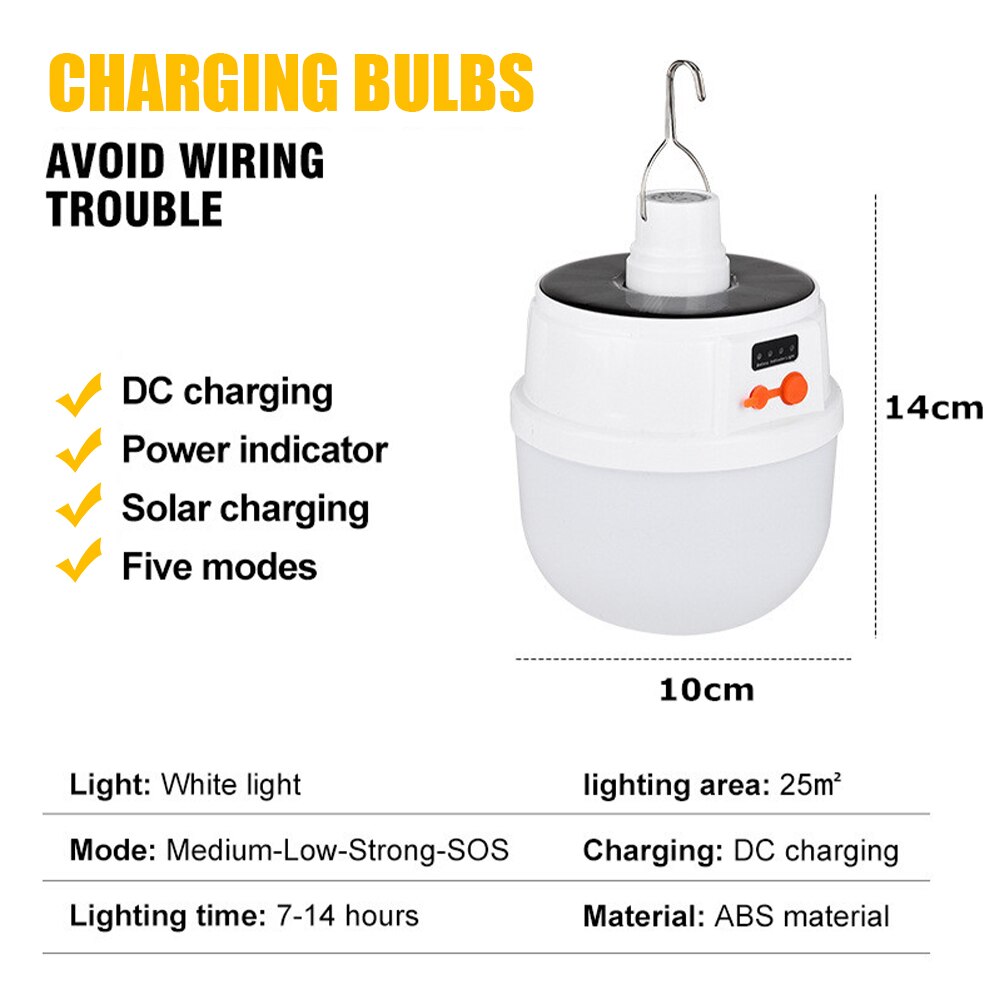 solar LED rechargeable 3 lighting modes bulbs, portable outdoor emergency lighting, camping lights IP65 waterproof