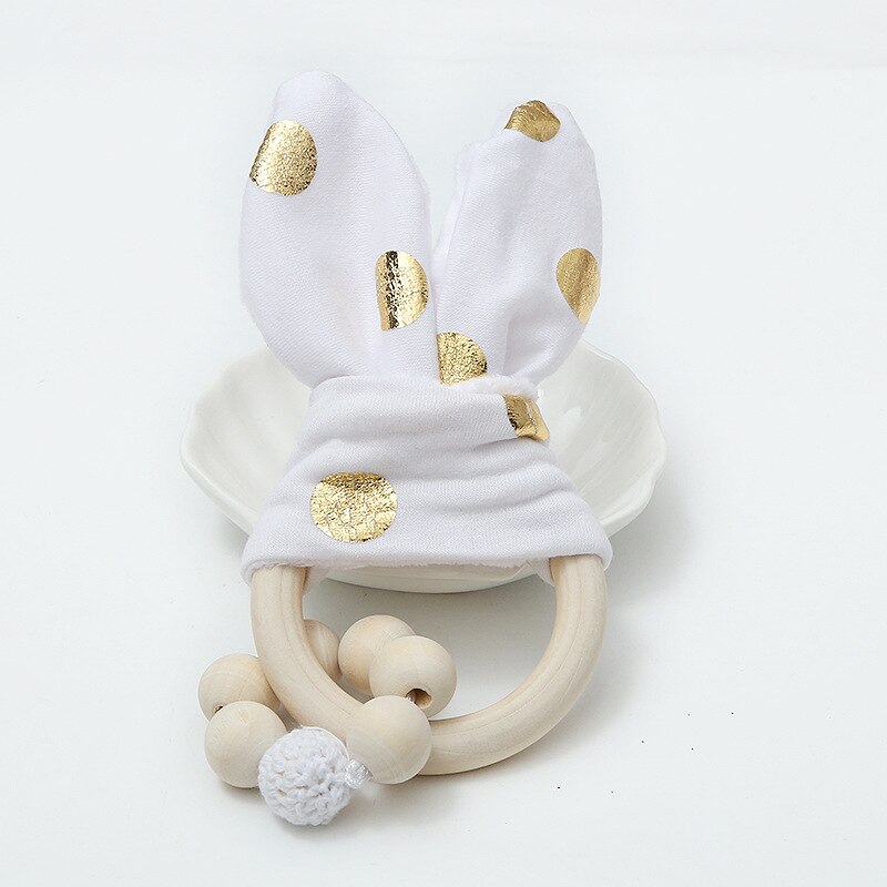 BalleenShiny Baby Kaninchen Ohren Rasseln Beißring Spielzeug Beruhigende Infant Holz Zahnen Spielzeug Kinder Kinderwagen Dekoration Zubehör